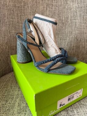 Sam Edelman Denim Blue Beaded Block Heel Sandals